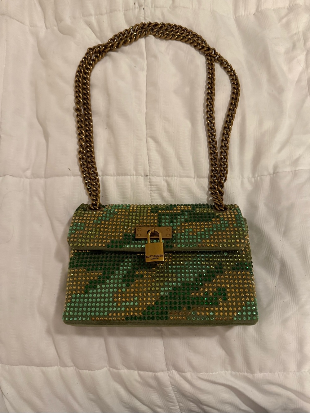 Kurt Geiger Green & Gold Sequin Chain Shoulder Bag